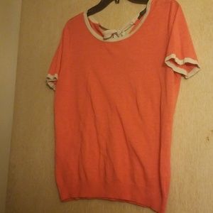 Coral & tan short sleeved lightweight sweater
